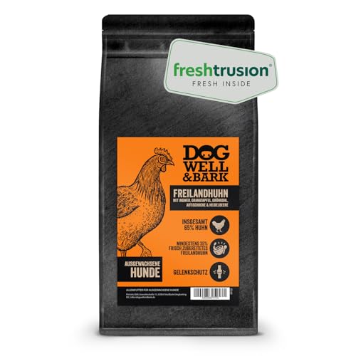 Premium Hundefutter trocken getreidefrei – Alleinfutter mit Freilandhuhn 2 kg für ausgewachsene Hunde – Huhn mit Ingwer, Granatapfel, Grünkohl, Artischocke & Heidelbeere von DOG WELL & BARK