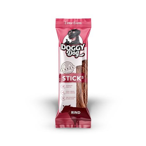 DOGGY Dog Sticks Rind, 14 x 40 g (Großpackung), Hundeleckerli mit hohem Fleischanteil, getreidefreie Snacks für Hunde, je 2 Sticks à 20 g von DOGGY Dog