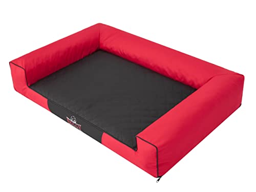 DOGGY Haustierbett Hundeliegen Kissen Hundebett Liegen Hundekissen Bett Sofa Hundekorb Tierbett Hundesofa Hundematratze: Rot mit Schwarz Matratze, XL - 100 x 66 cm von DOGGY