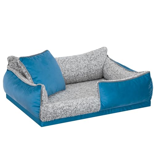 DOGGY Hundebett, Hundematratze, Hundecouch, für kleine und mittel Hunde, Hundekissen, Hundekorb, Haustier, Schlafplatz, Hundemöbel, Blau, XL: 80x60 cm von DOGGY