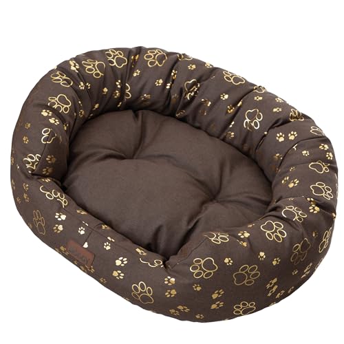 DOGGY Hundebett - Hundekorb für kleine mittelgroße & große Hunde – Bequemes Haustierbett - Hundebox- Hundesofa – Hundekissen - wasserabweisend - L 75x60 cm - Braun mit Pfoten DOGGY Hundebett - Hundekorb für kleine mittelgroße & große Hunde – Bequemes Haustierbett - Hundebox- Hundesofa – Hundekissen - wasserabweisend - L 75x60 cm - Braun mit Pfoten von DOGGY