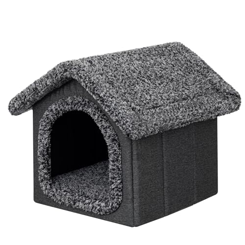 DOGGY Hundehütte Katzenhütte Hundehöhle Hundehaus Katzenhaus Hütte Höhle Hundekissen Katzenkissen Haustierhütte Indoor, Größe 2: 38x44x45 cm, Schwarz von DOGGY