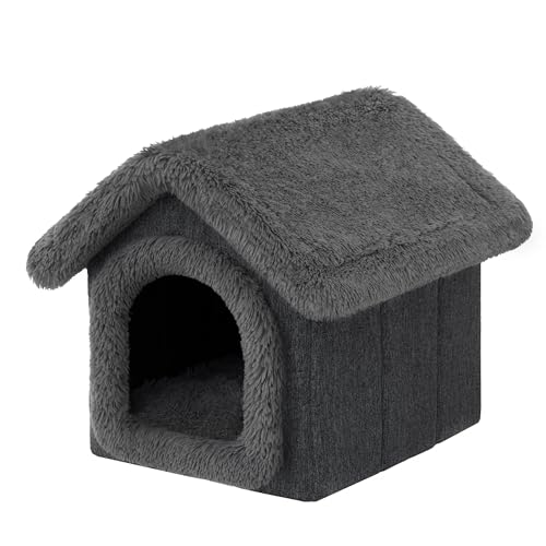 Hundehütte Katzenhütte Hundehöhle Hundehaus Katzenhaus Hütte Höhle Hundekissen Katzenkissen Haustierhütte Indoor, Größe 2: 38x44x45 cm, Schwarz Shaggy von DOGGY