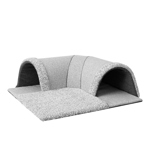 Katzenhütte, Katzenbett, Matte, 2 in 1, Multifunktionaler Liegeplatz, Tunnel und Matratze, rutschfest, Liegedecke, Flauschig, 70 x 70 cm, Asche von DOGGY