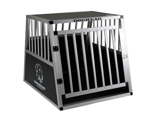 DOGHEAD Hundetransportbox Hundebox Alu Reisebox Transportbox, 65 x 85 x 69 cm, Ecoline, schwarz/Silber, Nicht für Kombis geeignet von Doghead