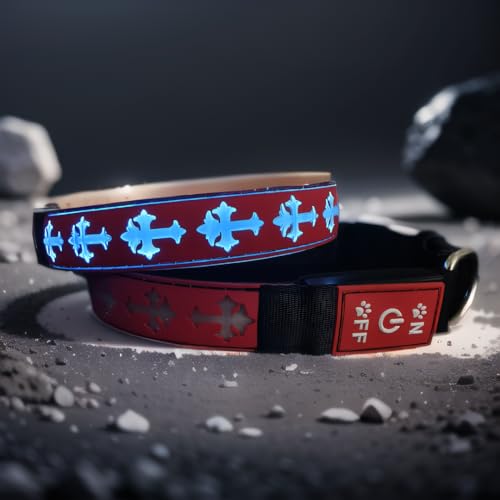 DOGLED Beleuchtetes Hundehalsband für Nacht, wiederaufladbar, USB-C, wiederaufladbar, 3D-Croess-Design mit weichem Material, 8 Farben, 15 Modi, verstellbare Größe (M (39,9–50 cm), rot) von DOGLED