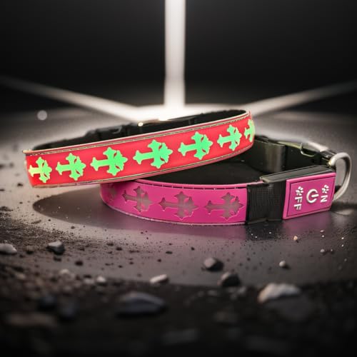 DOGLED Subversives USB-C-LED-Hundehalsband, subversives 3D-Weihnachtsdesign, bequemes und weiches Material, mehrfarbige Beleuchtung (L(50–60 cm), CR-Pink) von DOGLED