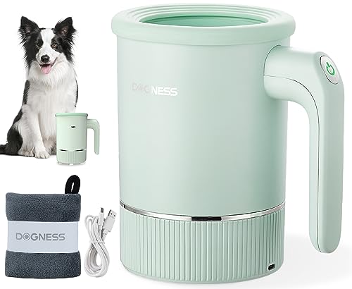 DOGNESS Automatischer Pfotenreiniger für großer Hunde, Hundepfoten Reiniger mit Silikon, TypC, USB-Schnellladung, 360° Rundum Hunde Pfotenreiniger zur Massage und Pflege schmutziger Krallen (Grün) von DOGNESS