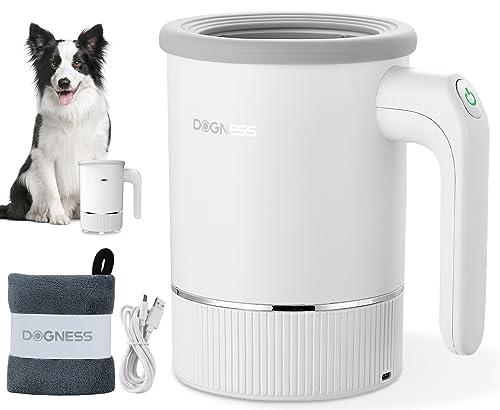 DOGNESS Automatischer Pfotenreiniger für großer Hunde, Hundepfoten Reiniger mit Silikon, TypC, USB-Schnellladung, 360° Rundum Hunde Pfotenreiniger zur Massage und Pflege schmutziger Krallen (Weiß) von DOGNESS