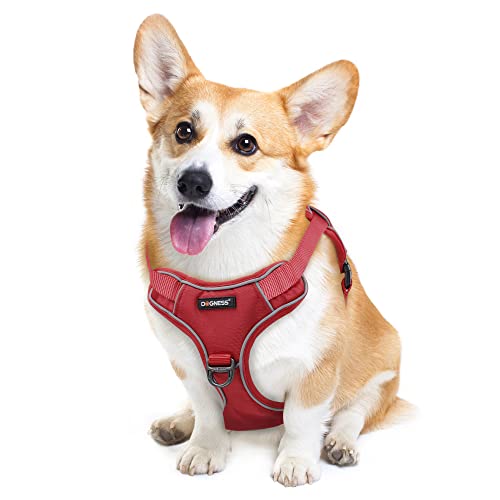Dogness Hundegeschirr, reflektierend und gepolstert, mit einfachem Griff, Rot, M von DOGNESS