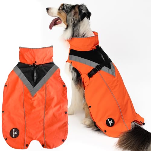 DOGOPAL Hundemantel mit herausnehmbarem Fleecefutter, wasserdichter Hunderegenmantel für kleine bis große Hunde (Orange, M) von DOGOPAL