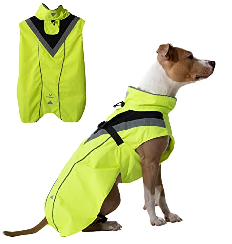 DOGOPAL Regenmantel Hund wasserdicht für kleine & große Hunde - Gelber Hunderegenmantel mit Reflektorstreifen - Wasserdichter Hundemantel, Regenschutz & Regenjacke aus atmungsaktivem Mesh (L) von DOGOPAL