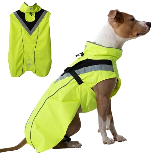 DOGOPAL Regenmantel Hund wasserdicht für kleine & große Hunde - Gelber Hunderegenmantel mit Reflektorstreifen - Wasserdichter Hundemantel, Regenschutz & Regenjacke aus atmungsaktivem Mesh (L) von DOGOPAL