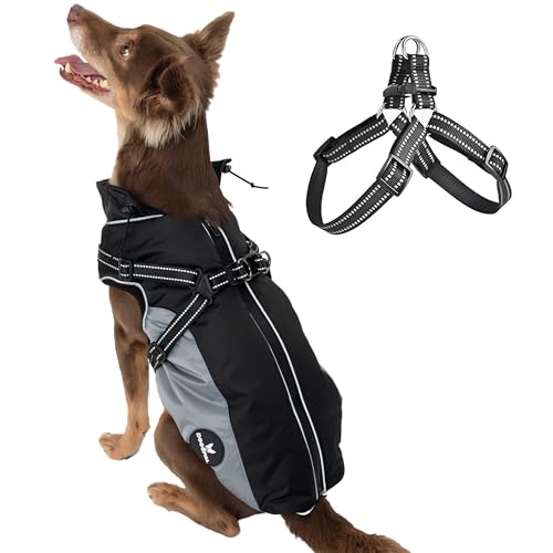 DOGOPAL Regenmantel Hund mit Integriertem Geschirr – Wasserdichter Hunderegenmantel, Winddichter Hundemantel, Reflektierende Regenjacke für Kleine & Große Hunde, Hohe Sichtbarkeit (Grau, #2) von DOGOPAL