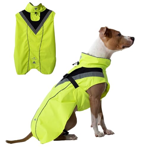 DOGOPAL Regenmantel Hund wasserdicht für kleine & große Hunde - Gelber Hunderegenmantel mit Reflektorstreifen - Wasserdichter Hundemantel, Regenschutz & Regenjacke aus atmungsaktivem Mesh (S) von DOGOPAL