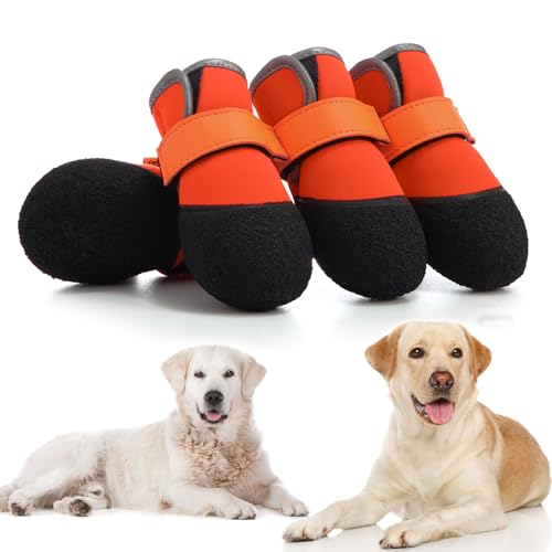 DOGOYS Hundeschuhe, Outdoor-Hundestiefel, rutschfest, wasserdicht, für mittelgroße bis große Hunde, 4 Stück, für Winter, verschneite Tage, Sommer, heißer Bürgersteig mit robuster Sohle, Orange DOGOYS Hundeschuhe, Outdoor-Hundestiefel, rutschfest, wasserdicht, für mittelgroße bis große Hunde, 4 Stück, für Winter, verschneite Tage, Sommer, heißer Bürgersteig mit robuster Sohle, Orange von DOGOYS