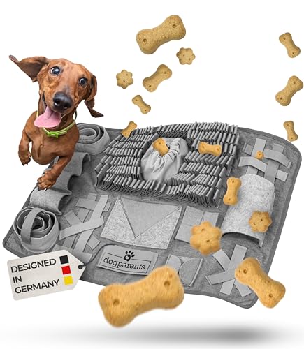 DOGPARENTS® Schnüffelteppich für Hunde groß & klein [12 VERSTECKE] Hunde Beschäftigung EXTRA ROBUST Schnüffelteppich Hund & Schnüffelteppich Katze - Schnüffelmatte Hund [Hunde Schnüffelteppich] grau von DOGPARENTS