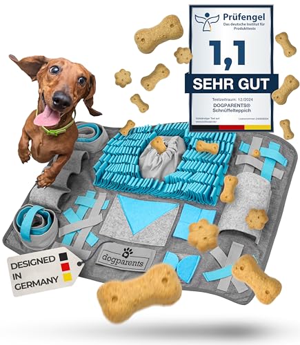 DOGPARENTS® Schnüffelteppich für Hunde groß & klein [12 VERSTECKE] Hunde Beschäftigung EXTRA ROBUST Schnüffelteppich Hund & Schnüffelteppich Katze - Schnüffelmatte Hund [Hunde Schnüffelteppich] blau von DOGPARENTS