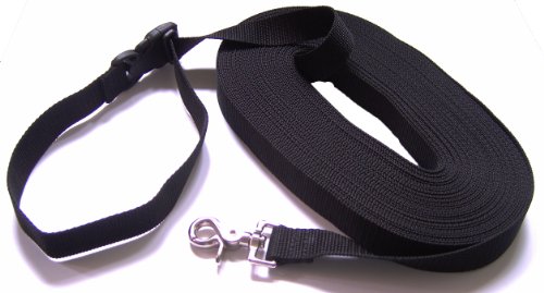 DOGS and MORE - Schleppleine mit LÃ–SBARER Handschlaufe - Basis 20 Meter (Schwarz; 25 mm breit) / Suchleine/Feldleine von DOGS and MORE