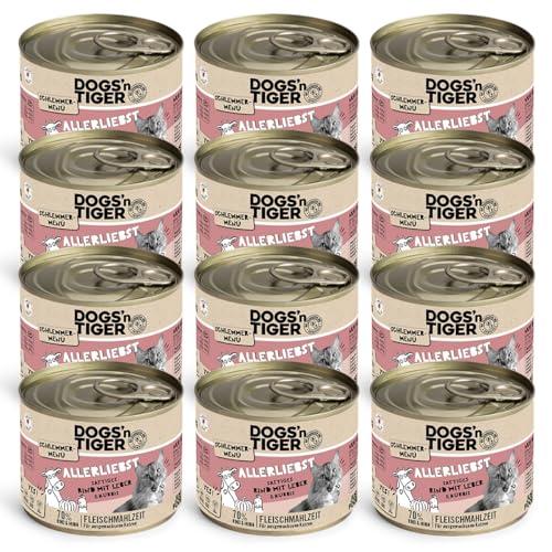 Dogs’n Tiger Adult Katzenfutter, Allerliebst, Katzennassfutter mit Rind, Leber und Kürbis - ohne Getreide, Zuckerzusatz, künstliche Konservierungsstoffe, optimale Verträglichkeit, 12x200g von DOGS' n TIGER