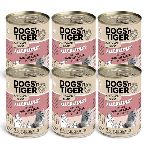 Dogs'n Tiger Allerliebst, Katzennassfutter mit Rind und Kürbis - ohne Getreide, Zuckerzusatz, künstliche Farb-, Aroma & Konservierungsstoffe, optimale Verträglichkeit, 400g (6er Pack) von DOGS' n TIGER