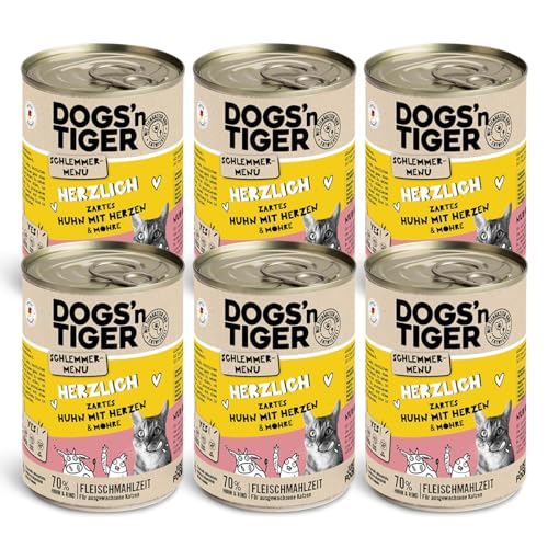 Dogs'n Tiger Schlemmermenü Herzlich, Katzennassfutter mit Huhn und Kürbis - ohne Getreide, Zuckerzusatz, künstliche Konservierungsstoffe, optimale Verträglichkeit, 6X 400g von DOGS' n TIGER