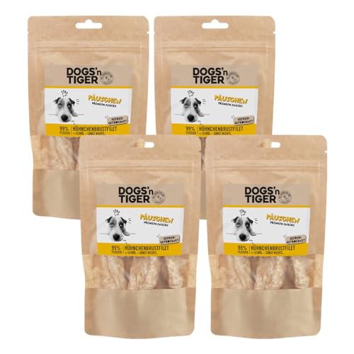 Dogs'n Tiger Adult Hundesnacks, Päuschen, Hundeleckerlis aus 99% Fleisch– artgerechter Hundesnack ohne Zucker, Getreide & künstliche Aromen – gut verträglich (gefriergetrocknete Hühnchenbrust, 4X 80g von DOGS' n TIGER