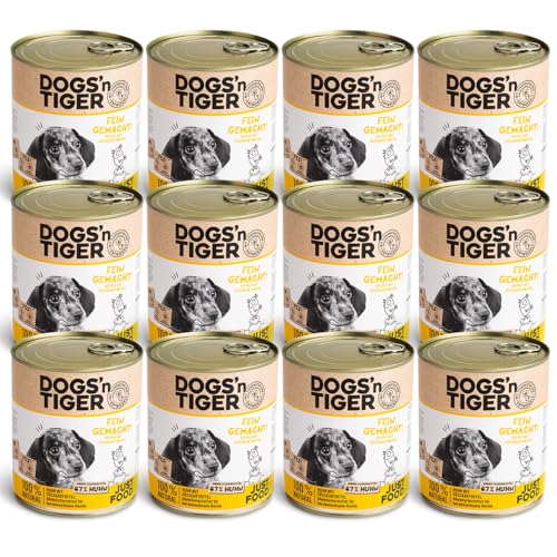 Dogs’n Tiger Junior, Welpen Premium Nassfutter für Hunde, Fein Gemacht, Rezeptur mit 67% Fleischanteil an Huhn mit Süßkartoffel, ohne Getreide, Zucker & künstlichne Aromen, 12x 800g von DOGS' n TIGER