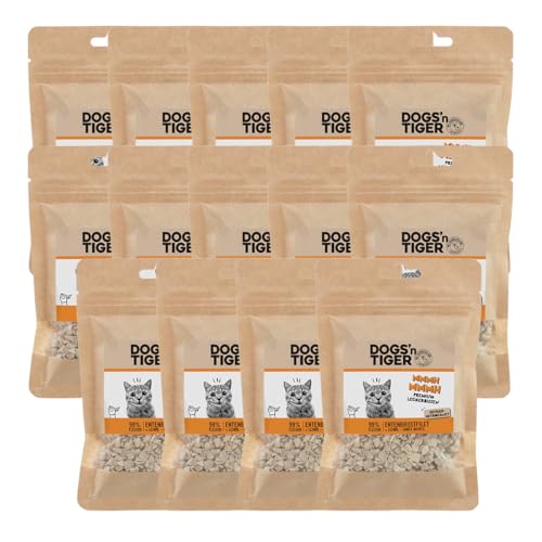 Dogs'n Tiger Adult Katzen Snacks Mmmh mmmh Ente, Leckerlies aus 99% Fleisch– ohne Zucker, Getreide & künstliche Aromen – gut verträglich gefriergetrocknete Entenbrust-Filetstückchen, 14x 30g von DOGS' n TIGER