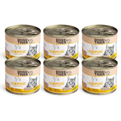 Dogs'n Tiger – “Leibspeise” Premium Katzen Nassfutter – tiergerechte Rezeptur mit 70% Fleischanteil + Leinsamenöl + Katzengamander – ohne Zucker, Getreide & künstliche Aromen (Hühnchen | 6 x 200 g) von DOGS' n TIGER