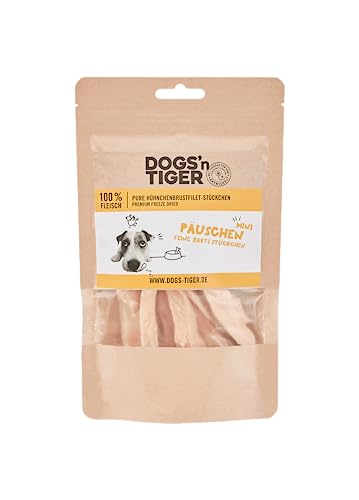 Dogs'n Tiger – Mini Hundeleckerlis aus 100% Fleisch – artgerechter Hundesnack ohne Zucker, Getreide & künstliche Aromen – gut verträglich (gefriergetrocknete Hähnchenbrust-Filetstückchen | 4 x 80 g) von DOGS' n TIGER