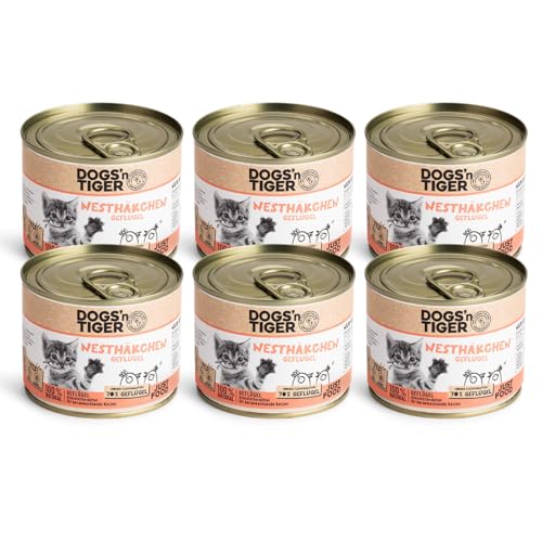 Dogs’n Tiger Junior, Kitten Premium Nassfutter, Nesthäkchen, tiergerechte Rezeptur mit 70% Fleischanteil an Geflügel – ohne Zucker, Getreide & künstliche Aromen, 6X 200g von DOGS' n TIGER