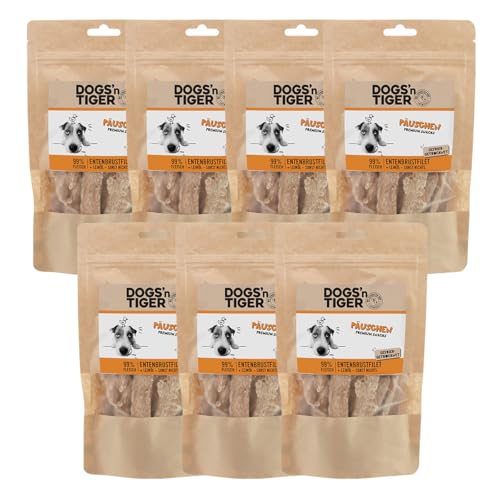 Dogs'n Tiger Adult Hundesnacks, Päuschen, Hundeleckerlis aus 99% Fleisch – artgerechter Hundesnack ohne Zucker, Getreide & künstliche Aromen – gut verträglich (gefriergetrocknete Entenbrust, 7 x80g von DOGS' n TIGER