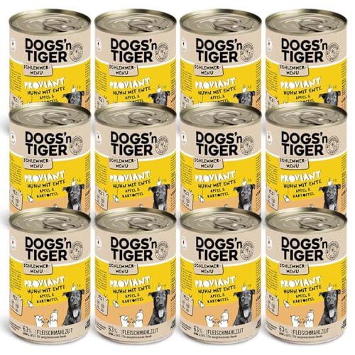 Dogs’n Tiger Adult Hundefutter, Proviant, Hundenassfutter mit Huhn, Ente, Apfel & Kartoffeln - ohne Getreide, Zuckerzusatz, künstliche Konservierungsstoffe, optimale Verträglichkeit, 12x 400g von DOGS' n TIGER