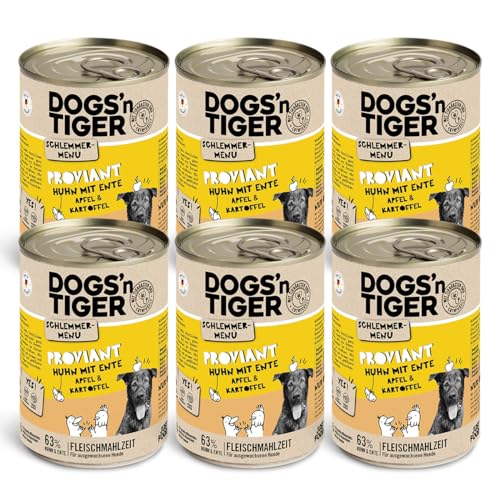 Dogs’n Tiger Adult Hundefutter, Proviant, Hundenassfutter mit Huhn, Ente, Apfel & Kartoffeln - ohne Getreide, Zuckerzusatz, künstliche Konservierungsstoffe, optimale Verträglichkeit, 6X 400g von DOGS' n TIGER