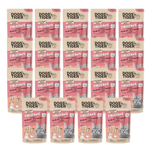 Dogs’n Tiger Schlemmermenü, Adult Nassfutter für Katzen, Katzenfutter, Firlefanz, Rind, Truthahn & Möhre, 24x 125g von DOGS' n TIGER