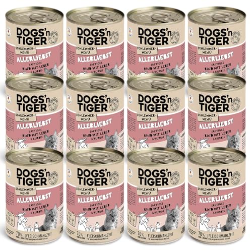 Dogs’n Tiger Adult Katzenfutter, Allerliebst, Katzennassfutter mit Rind, Leber und Kürbis - ohne Getreide, Zuckerzusatz, künstliche Konservierungsstoffe, optimale Verträglichkeit, 12x 400g von DOGS' n TIGER