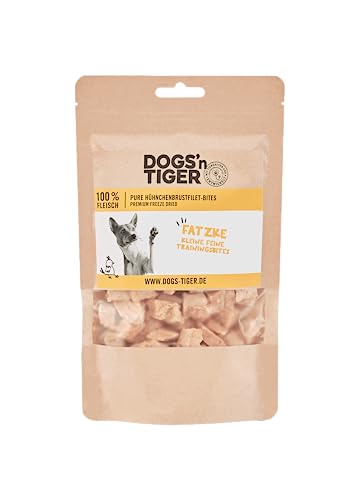 Dogs'n Tiger – Fatzke Trainingsleckerli aus 100% Fleisch – artgerechte Hundeleckerlis ohne Zucker, künstliche Aromen – gut verträglich (gefriergetrocknetes Hühnchenbrustfilet | 14 x 80 g) von DOGS' n TIGER