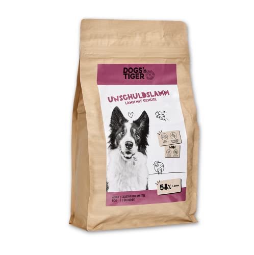 Dogs'n Tiger – “Unschuldslamm” Adult Hunde Trockenfutter aus Monoprotein mit 58% Fleischanteil, geeignet für Allergiker – ohne Zucker & Getreide (Lamm mit Gemüse| 1 x 2 kg) von DOGS' n TIGER