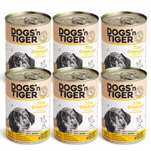 Dogs’n Tiger Junior, Welpen Premium Nassfutter für Hunde, Fein Gemacht, Rezeptur mit 67% Fleischanteil an Huhn mit Süßkartoffel, ohne Getreide, Zucker & künstlichne Aromen, 6X 400g Dogs’n Tiger Junior, Welpen Premium Nassfutter für Hunde, Fein Gemacht, Rezeptur mit 67% Fleischanteil an Huhn mit Süßkartoffel, ohne Getreide, Zucker & künstlichne Aromen, 6X 400g von DOGS' n TIGER
