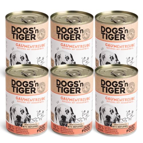 Dogs’n Tiger Adult Premium Nassfutter für Hunde, Gaumenfreude, Hunde Nassfutter, Rezeptur mit 67% Fleischanteil an Geflügel, ohne Zucker, Getreide & künstliche Aromen, 6X 400g Dogs’n Tiger Adult Premium Nassfutter für Hunde, Gaumenfreude, Hunde Nassfutter, Rezeptur mit 67% Fleischanteil an Geflügel, ohne Zucker, Getreide & künstliche Aromen, 6X 400g von DOGS' n TIGER