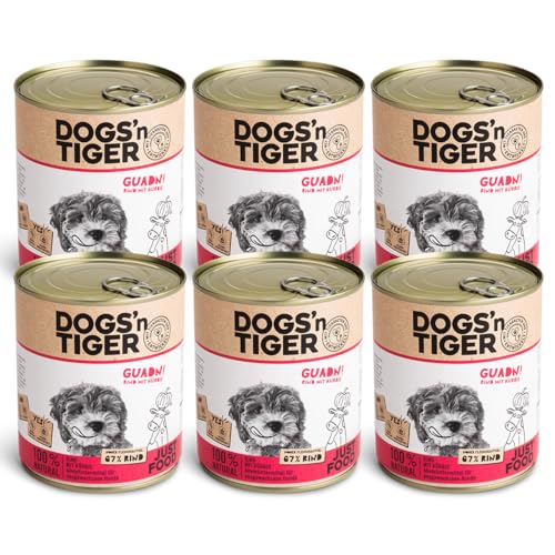 Dogs'n Tiger – “Guadn!” Premium Hunde Nassfutter – tiergerechte Rezeptur mit 67% Fleischanteil + Leinsamenöl + Kräuter – ohne Zucker, Getreide & künstliche Aromen (Rind mit Kürbis | 6 x 800 g) von DOGS' n TIGER