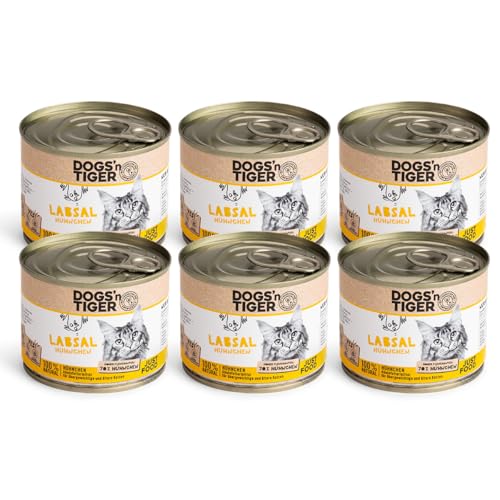 Dogs’n Tiger Adult, Premium Nassfutter für ältere Katzen, Labsal, tiergerechte Rezeptur mit 70% Fleischanteil an Huhn – ohne Zucker, Getreide & künstliche Aromen, 6X 200g von DOGS' n TIGER