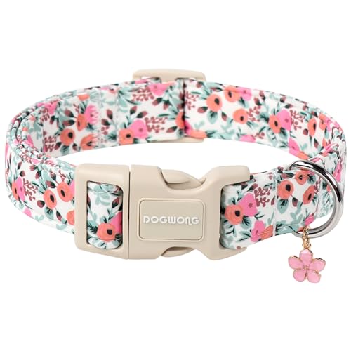 DOGWONG Hundehalsband, Hunde Halsband für Kleine Mittlere und Große Hundes, Komfort Gemustertes Hundehalsbänder Verstellbares, Rosa Rose Hunde Kragen L von DOGWONG