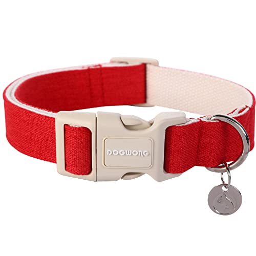 DOGWONG Hundehalsbänder rot, Hanf Hundehalsbänder rot hundehalsband, Natürliche Weich Langlebig Halsband Hund Bequeme verstellbares Hundehalsband für kleine mittelgroße Hunde von DOGWONG