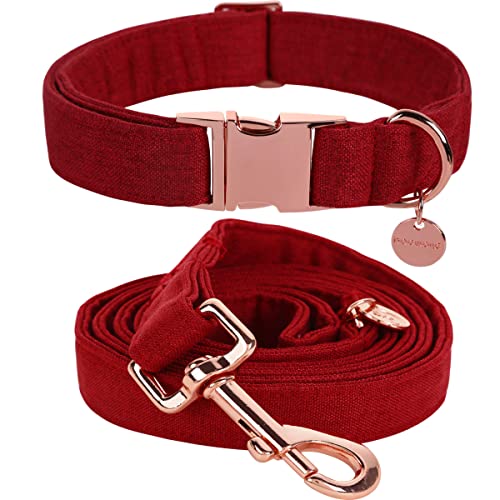 DOGWONG Hundehalsbänder rot, Hundehalsbänder und Leine aus rot hundehalsband, Bequeme verstellbares Hundehalsband für kleine mittelgroße Hunde von DOGWONG