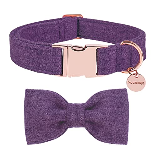 DOGWONG Hundehalsband mit Abnehmbarer Fliege, Violett Haustierhalsband Hundefliege Geschenk für Mädchen oder Jungen Hunde, Bequeme verstellbares Hundehalsband für kleine mittelgroße Hunde von DOGWONG