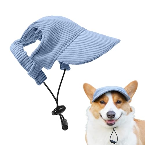 Baseballkappe für Hunde, verstellbarer Sommer-Sonnenhut mit Ohrlöchern, atmungsaktive Visierkappe für Welpen, kleine, mittelgroße und große Hunde, Sonnenschutz im Freien (Blau, M) von DOINEUFL