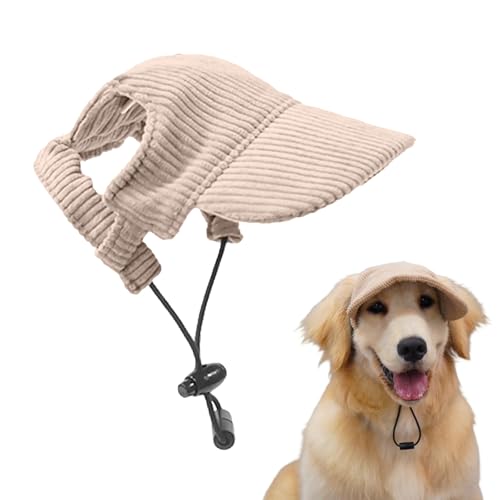 Baseballkappe für Hunde, verstellbarer Sommer-Sonnenhut mit Ohrlöchern, atmungsaktive Visierkappe für Welpen, kleine, mittelgroße und große Hunde, Sonnenschutz im Freien (Khaki, L) von DOINEUFL