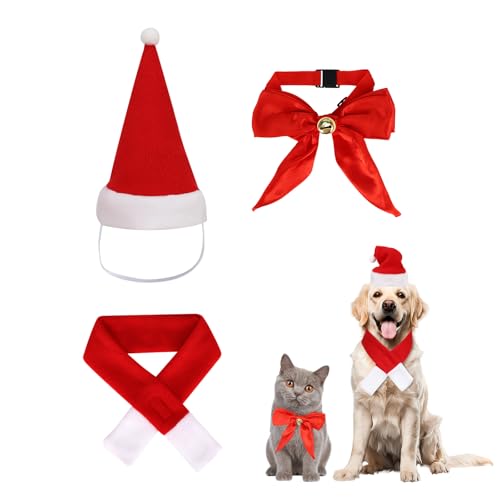 DOINEUFL 3 Stück Weihnachtskostüm für Katze und Hund - Weihnachtsmütze, Fliege, Halsband, Halstuch - Haustier Geschenk DOINEUFL 3 Stück Weihnachtskostüm für Katze und Hund - Weihnachtsmütze, Fliege, Halsband, Halstuch - Haustier Geschenk von DOINEUFL